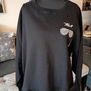 KARL  LAGERFELD  PARIS  WOMAN BLACK RHINESTONE SWEATSHIRT  Size 2X — NWT! ✨